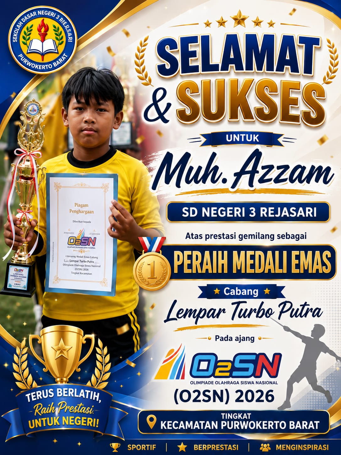 Siswa SD Negeri 3 Rejasari Raih Medali Emas O2SN 2026 Tingkat Kecamatan Purwokerto Barat